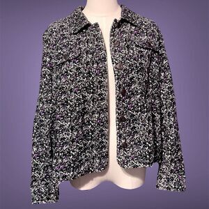 Christopher & Banks Jacket Womens Petite Large PL Corduroy Floral Purple Stretch